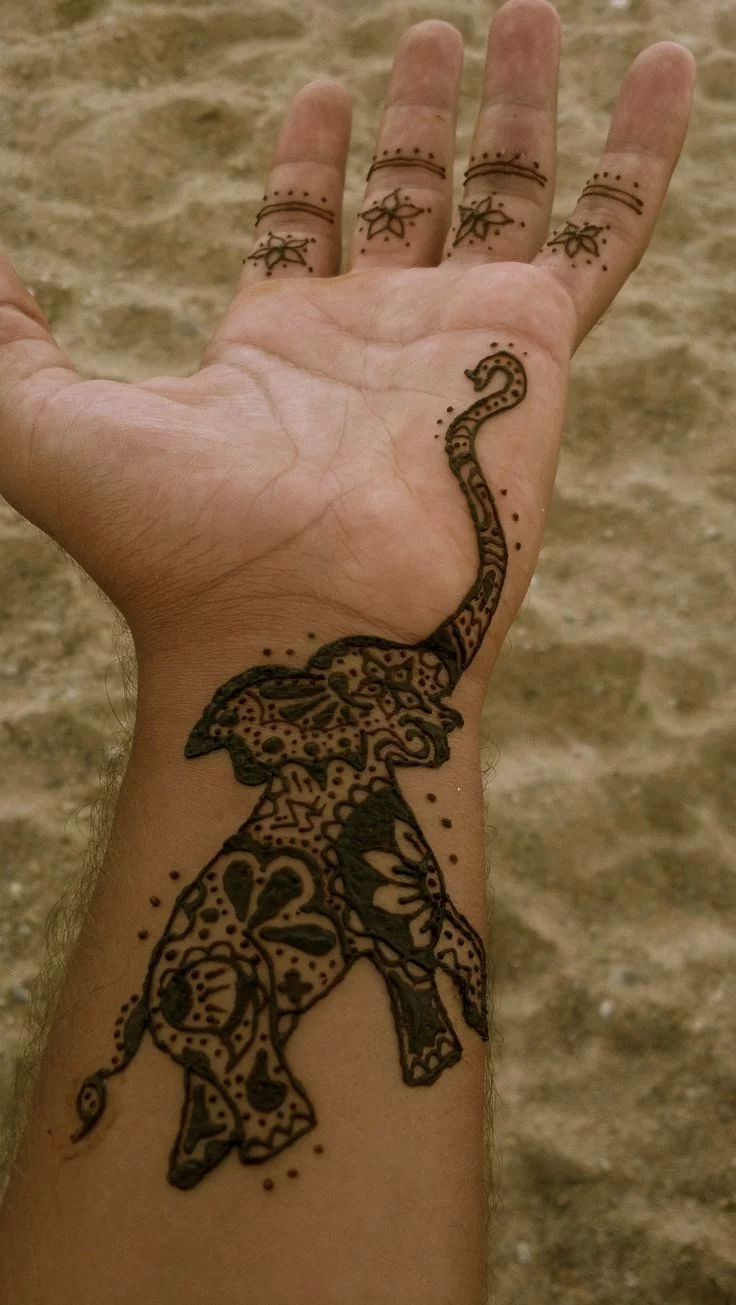Tiny minimalistic elephant tattoo done on the finger