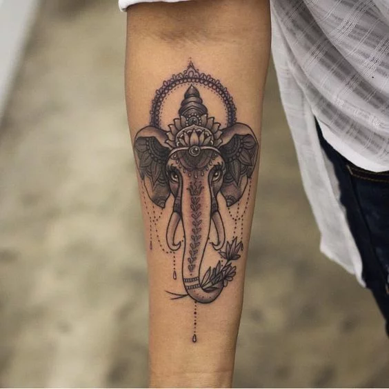 Elephant hindu ink tribal tattoo line style set Vector Image
