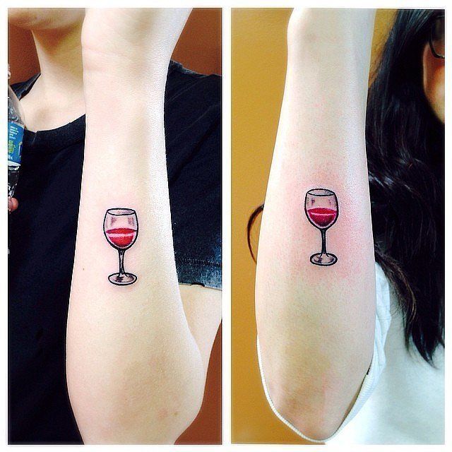 Tattoo tagged with: alcoholic drink, glass, anatomy, line art, ok, wine,  drink, drug, kitchenware, facebook, twitter, minimalist, wine glass, other,  illustrative, hand, fine line, small, bicep | inked-app.com