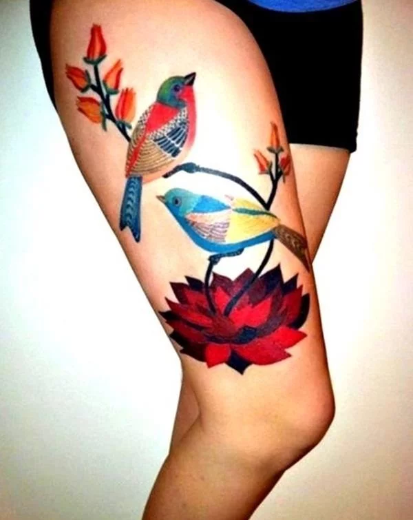 oldguychriscutebirdflowercolorbirdflowergirllegillustrationcool tattoosbirdrealismcuteafgirlytattoo