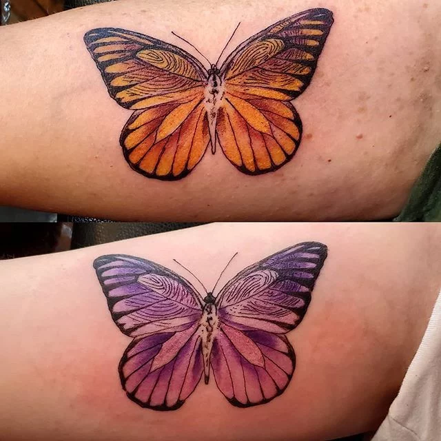 Finger print butterfly tattoo left side fathers and right side mothers finger  prints  Remembrance tattoos Butterfly tattoo Tattoos