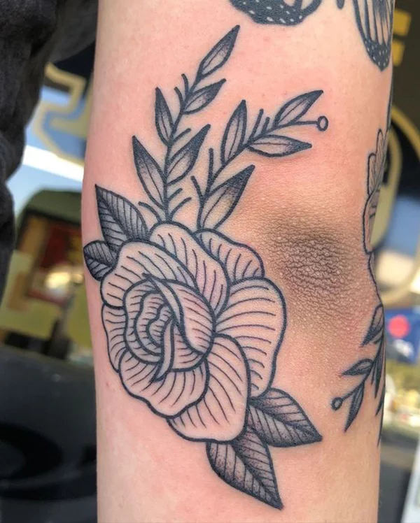 A rose cover up done on my inner elbow done by Eric Johnson at Lowell Ink  Lowell MA  rtattoos