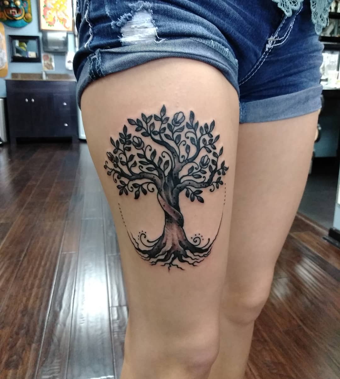 Realistic Tree Thigh Tattoo by Dead God Tattoo